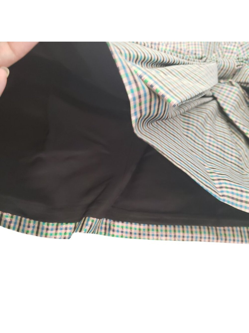 Pushbutton $536 Metallic Plaid Mini Skirt Large Bow Preppy School Pink Green - Picture 10 of 11